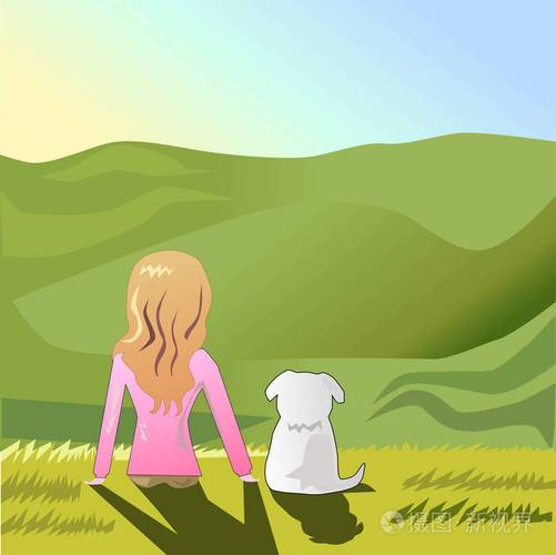 女生和狗的坐着的背影卡通头像(女生和狗的背影头像图片大全)