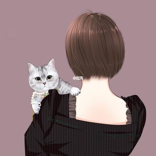 女生肩膀上有只猫的卡通头像