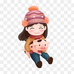 一个小女孩抱着猪的头像(小女孩抱着猪猪玩偶头像)
