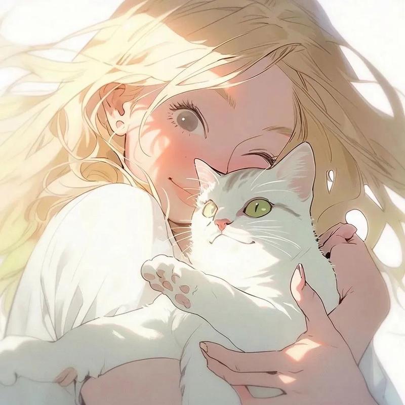 女孩抱猫的动漫头像图片