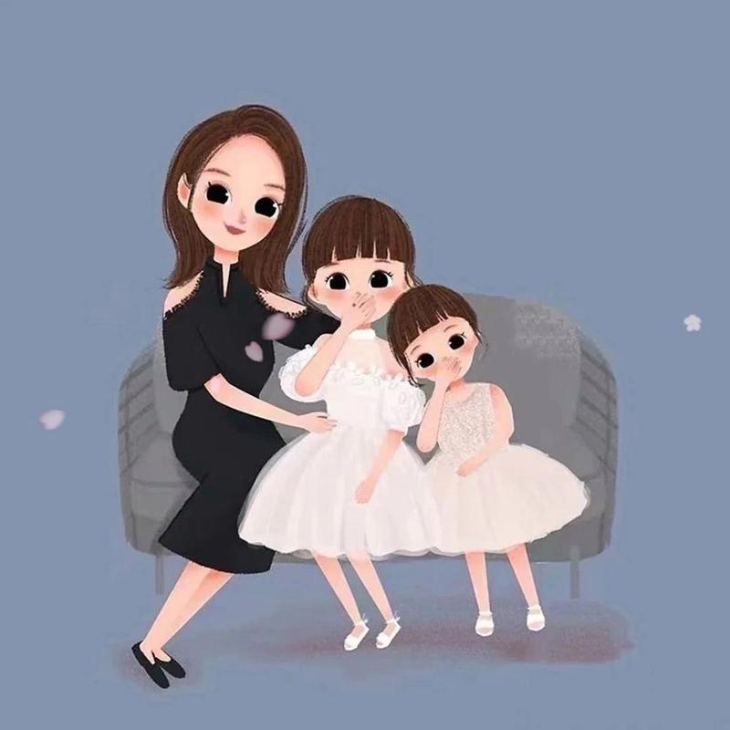 妈妈和两女儿卡通头像(四口之家头像二个女儿)