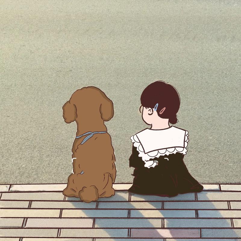 一女孩一狗坐着背影头像(女孩和一只狗海边背影的头像)