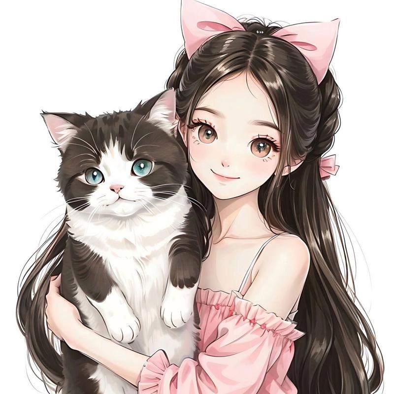 小女孩和猫咪的头像