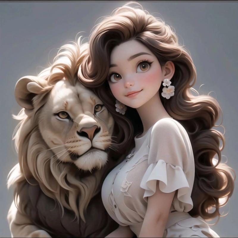 女孩与狮子拥抱头像(一个女孩和狮子的头像)