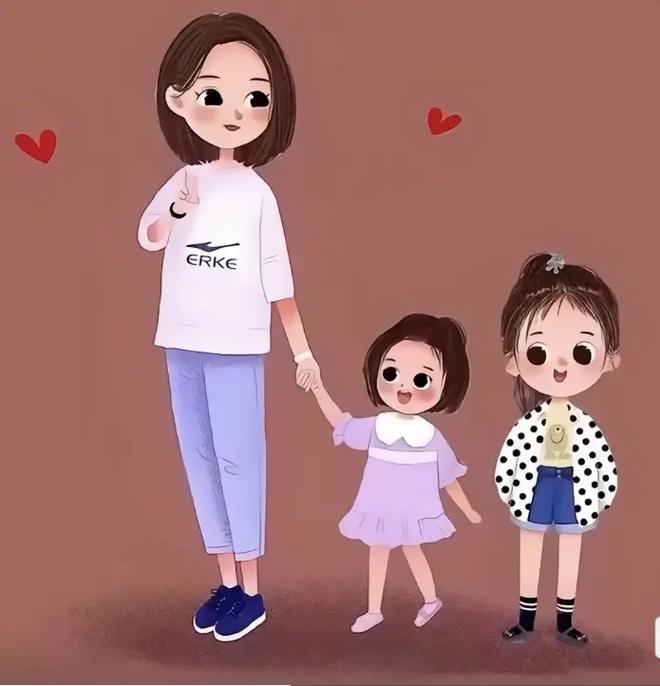 妈妈和2个女儿卡通头像(一家5口头像二女一儿)
