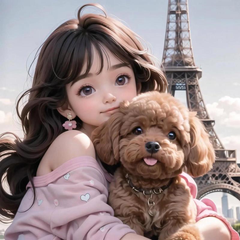 一个女孩和小狗的头像(一个女孩抱着白狗的头像)