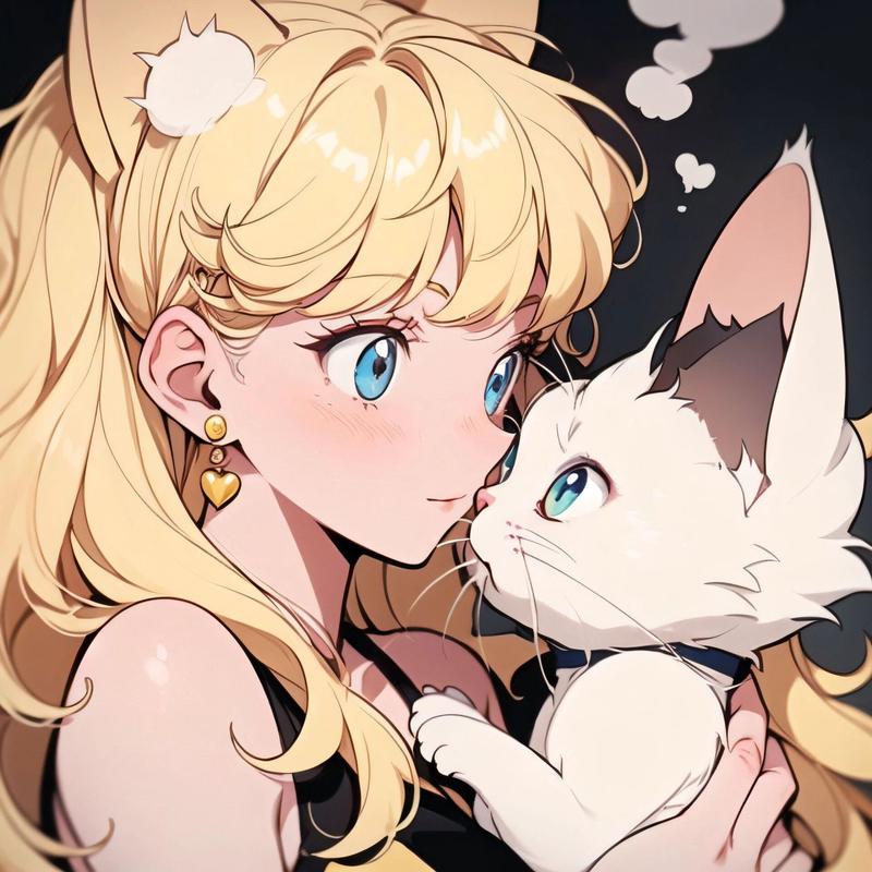 黄色头发抱白猫的女生头像(抱猫的女生头像黑色系)
