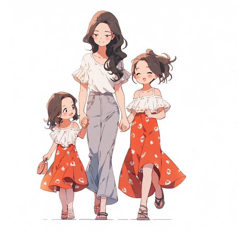 妈妈和2个女儿卡通头像(一家5口头像二女一儿)