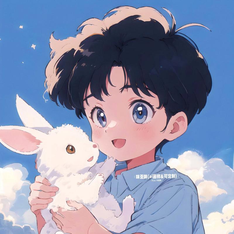 男孩子抱兔子的动漫头像(怀中抱着白色兔子动漫男头像)