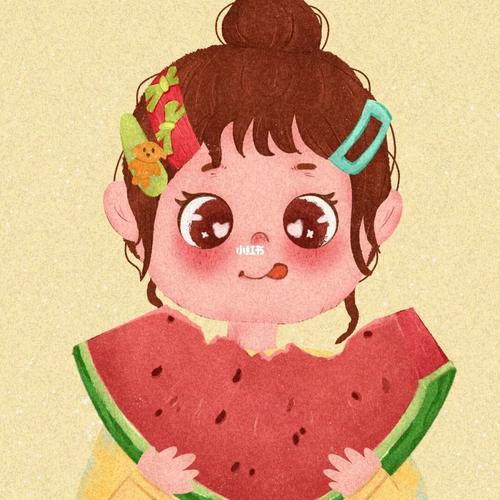 小女孩吃西瓜的可爱头像动漫(小女孩吃西瓜头像动漫超萌)