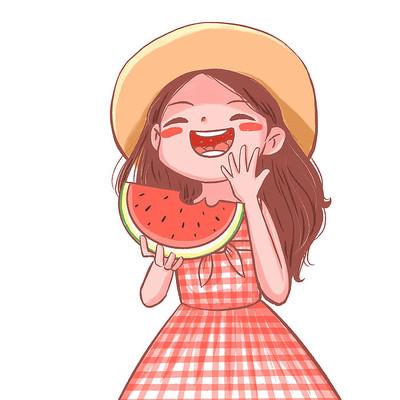 夏天女生吃西瓜头像(可爱夏天吃西瓜头像)