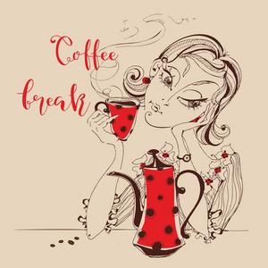 喝咖啡的美女卡通头像(喝咖啡的动漫头像女孩)
